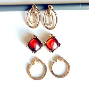 Clip-On Bundle - Three Pairs of Classic Elegant Gold Tone Earrings